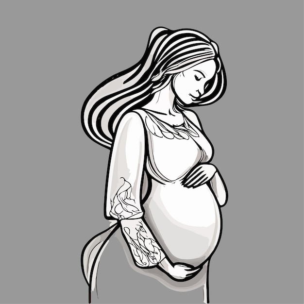 Pregnant mother illustration in elegant line art style Pregnant women vector