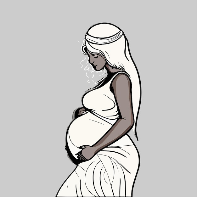 Pregnant mother illustration in elegant line art style