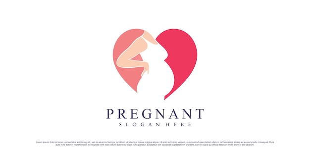 Pregnant mother logo design illustration with heart icon and creative element concept