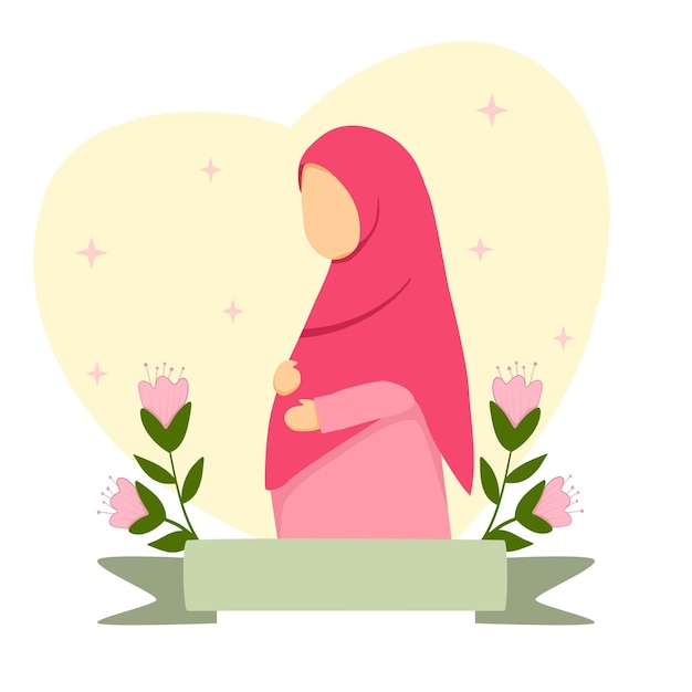 Vector pregnant muslim girl cartoon illustration