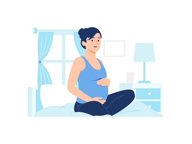 Pregnant woman in bed concept illustration