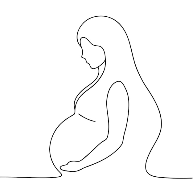 임신한 여성 연속 한 줄 예술 그림 여성 실루