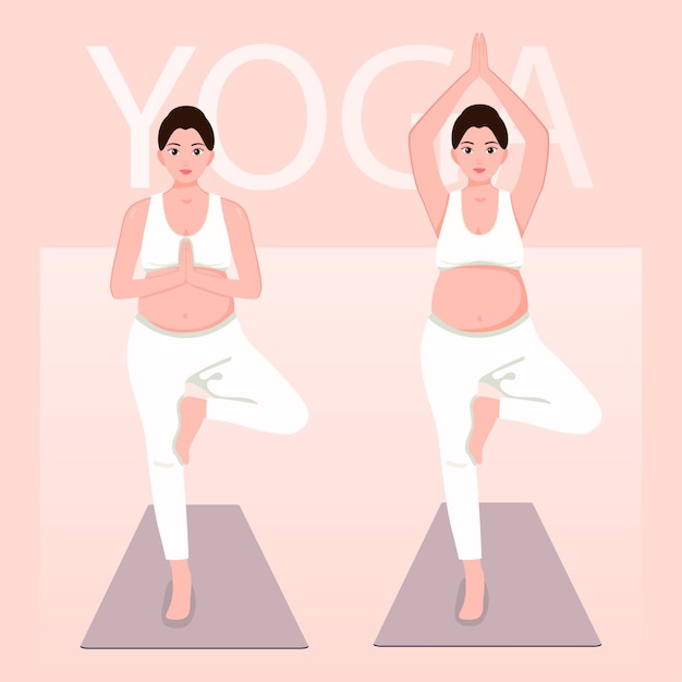 Donna incinta che fa la posa dell'albero, illustrazione vettoriale di yoga internazionale