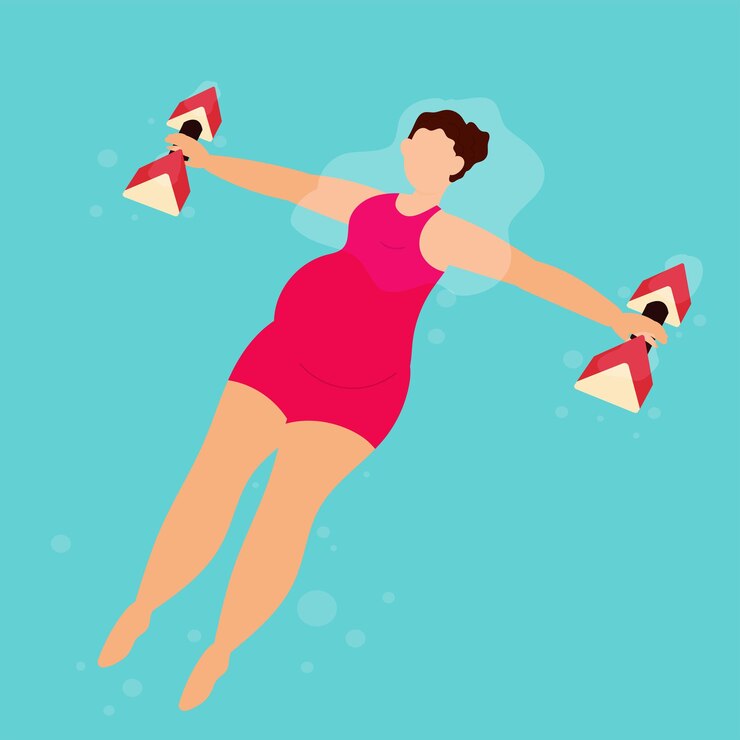 Vector pregnant woman doing water aerobics
