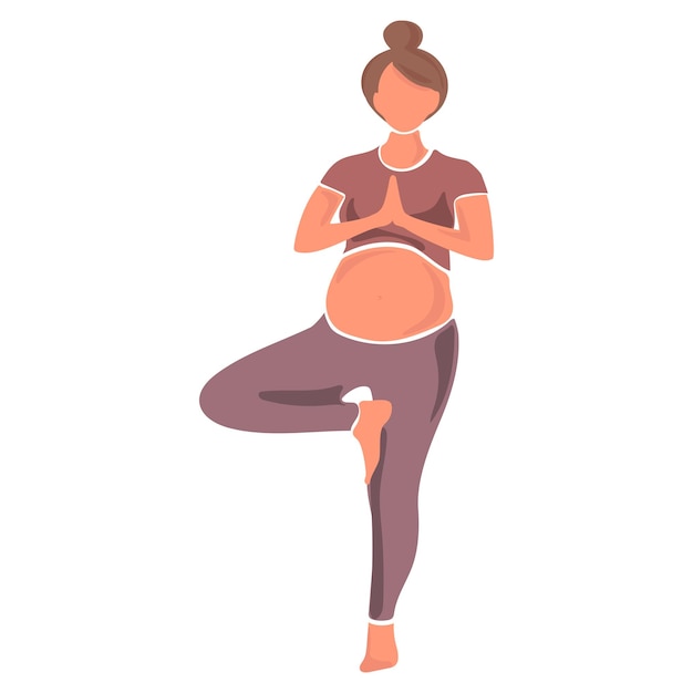 Vector pregnant woman doing yoga minimal art vector design .tree pose asana.healthy lifestyle