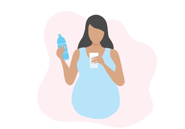 Vector pregnant woman drinking water bottle healthy lifestyle mother and mother care concept