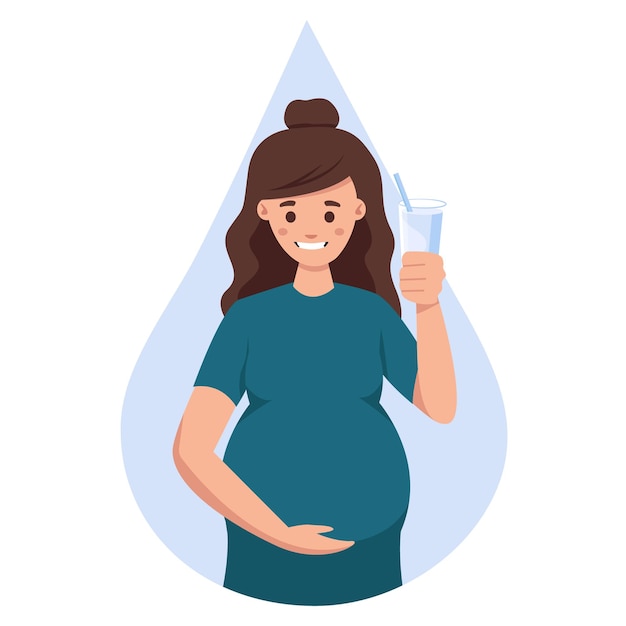 妊娠中の女性がグラスから水を飲む健康的な飲酒