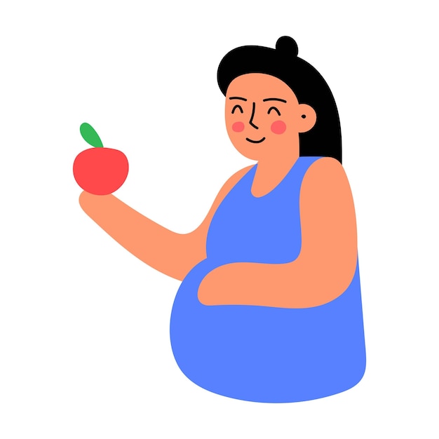 La donna incinta mangia cibo sano illustrazione su sfondo bianco