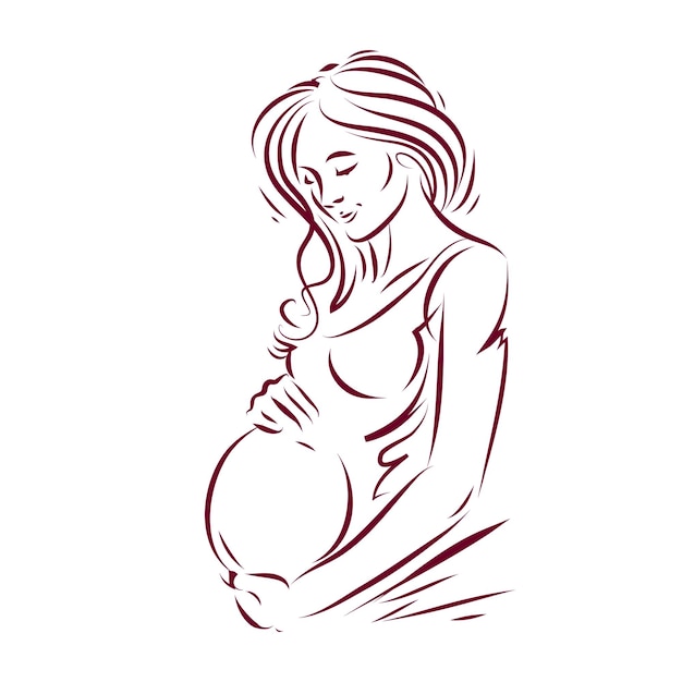 Pregnant woman elegant body silhouette, sketchy vector illustration. Love and gentle feeling concept. Mother Day.