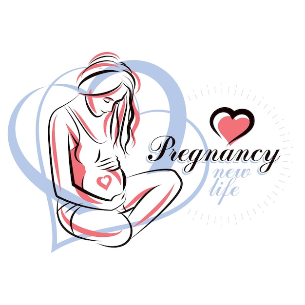 Элегантный силуэт тела беременной женщины, схематичная векторная иллюстрация. Рекламный баннер клиники акушерства и гинекологии