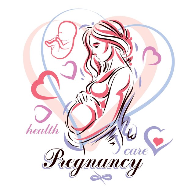 Vector pregnant woman elegant body silhouette, sketchy vector illustration. reproduction clinic advertising