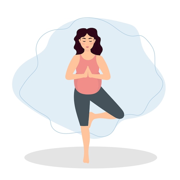 健康のためのフラットな漫画スタイルの概念図でヨガの図を行使する妊娠中の女性