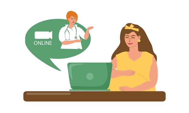 Pregnant woman having an online consultation with a doctor