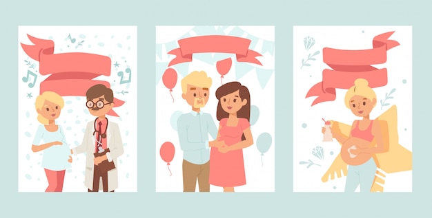 Pregnant woman healthcare banners, young family lifestyle   illustration