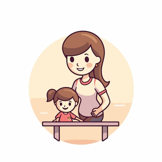 Беременная женщина и ее дочь Векторная иллюстрация в стиле мультфильма