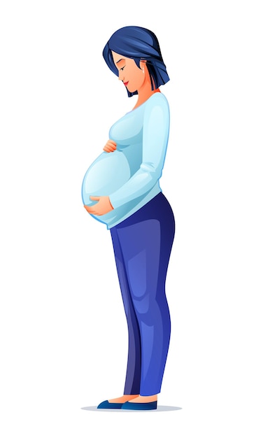 Pregnant woman holding her belly waiting for a baby Vector illustration