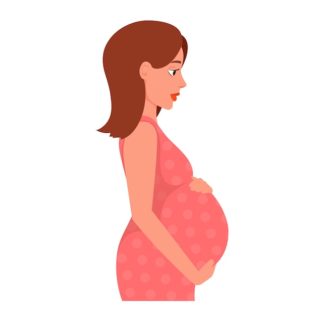 Vector pregnant woman holds her belly