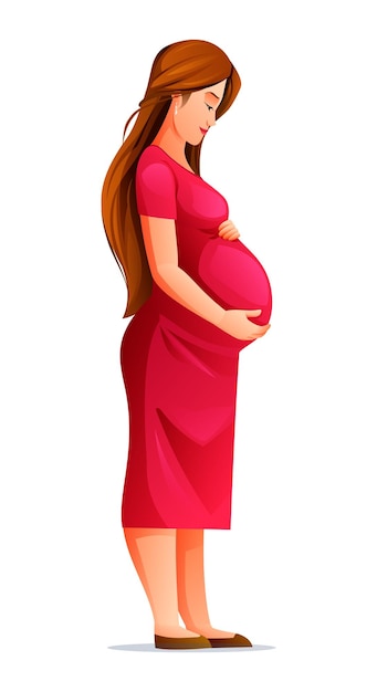 Pregnant woman hugging her belly waiting for a baby Vector cartoon illustration