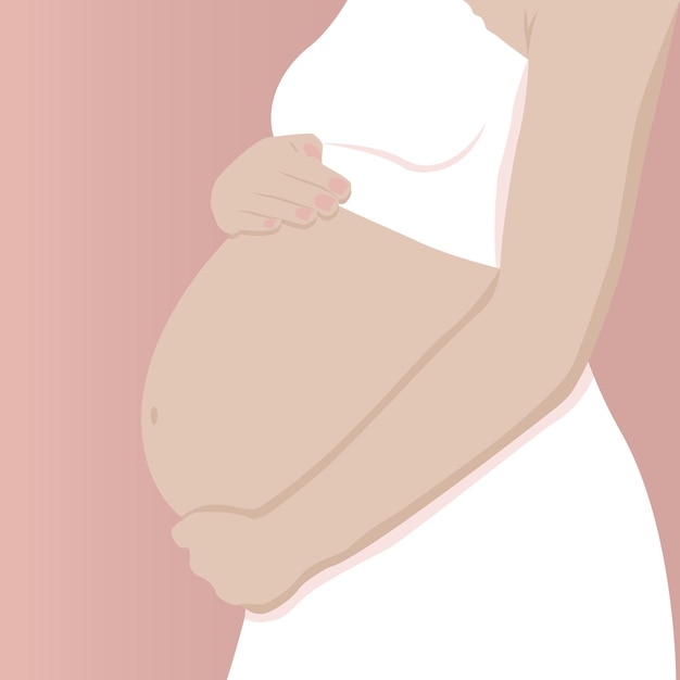 Pregnant woman hugs belly with hands silhouette