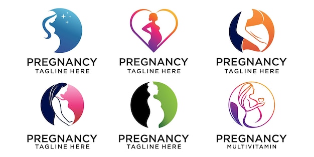 Pregnant woman icon set logo modern flat design illustration