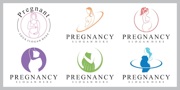 Pregnant woman icon set logo template with creative unique concept