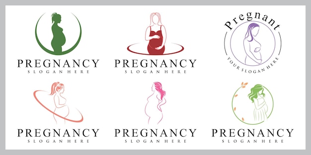 Pregnant woman icon set logo template with creative unique concept