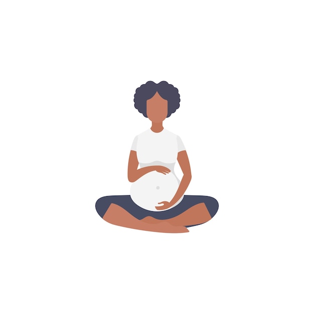 Pregnant woman is doing yoga Active well built pregnant female character Isolated Flat vector illustration