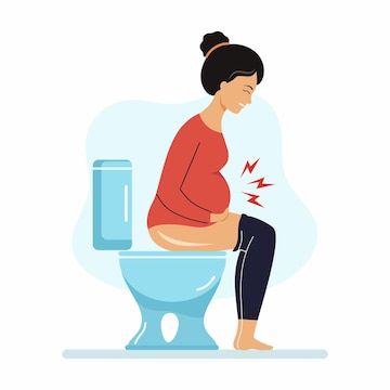 Premium Vector | Pregnant woman is sitting on toilet. constipation ...