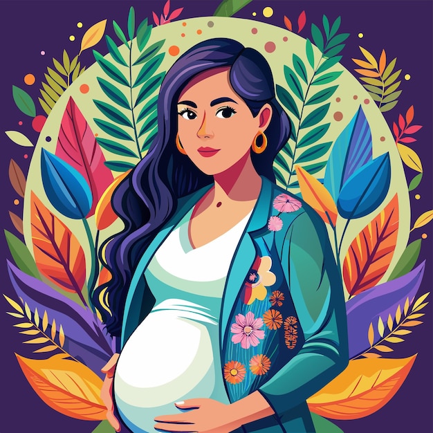 a pregnant woman is standing in front of a colorful background with the words pregnant