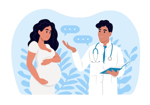 Vector a pregnant woman is talking to an obstetrician gynecologist