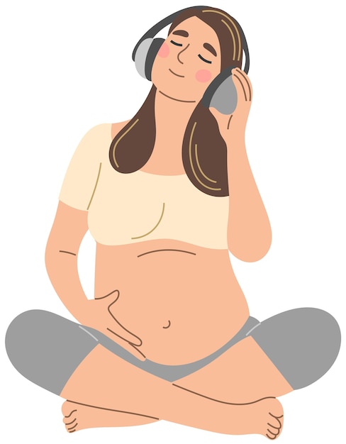 A pregnant woman listens to music