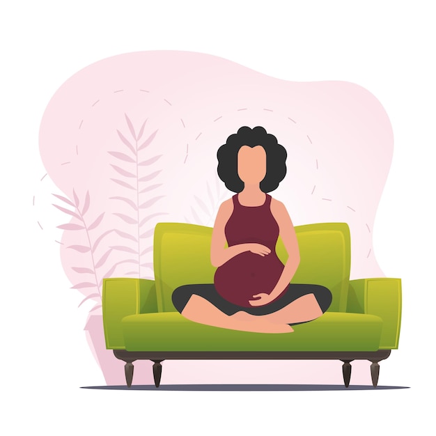 Pregnant woman in the lotus position Pregnant woman practicing yoga Vector flat illustration