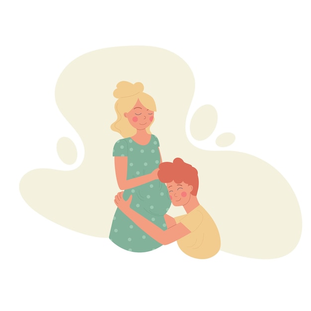 Pregnant woman and man hugging her belly Vector