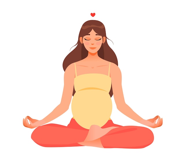 A pregnant woman meditates in the lotus position. Pregnant woman does yoga. Vector illustration