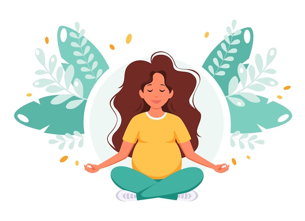 Pregnant woman meditating in lotus pose healthy pregnancy concept vector illustration