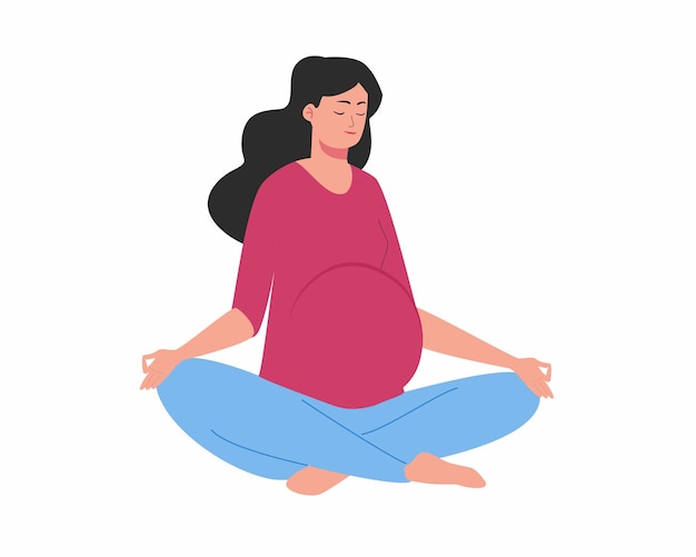 Pregnant woman meditating while sitting in lotus pose Healthy pregnancy concept