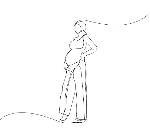Vector pregnant woman one line art continuous line drawing pregnancy motherhood preparation childbirth