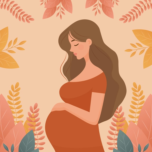 パステル色の平らなベクトルイラストの妊婦