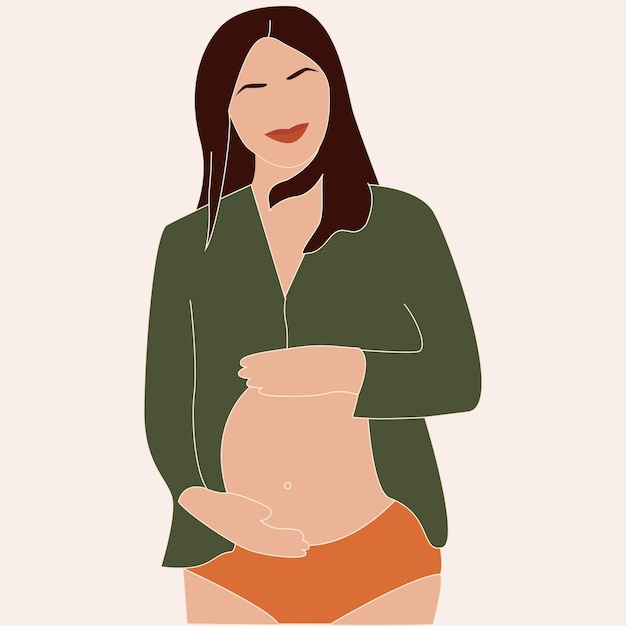 Pregnant woman in shirt bright conceptual contemporary flat illustration about motherhood  pregnancy