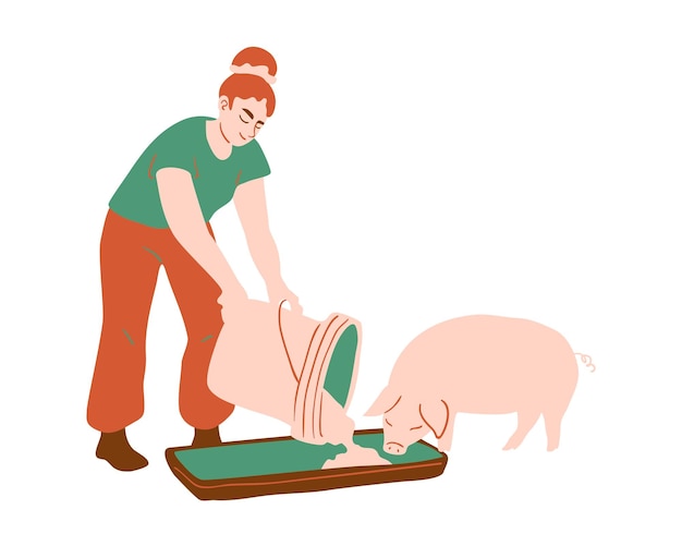 Vector pregnant woman taking care of her baby pregnant woman with pig vector illustration