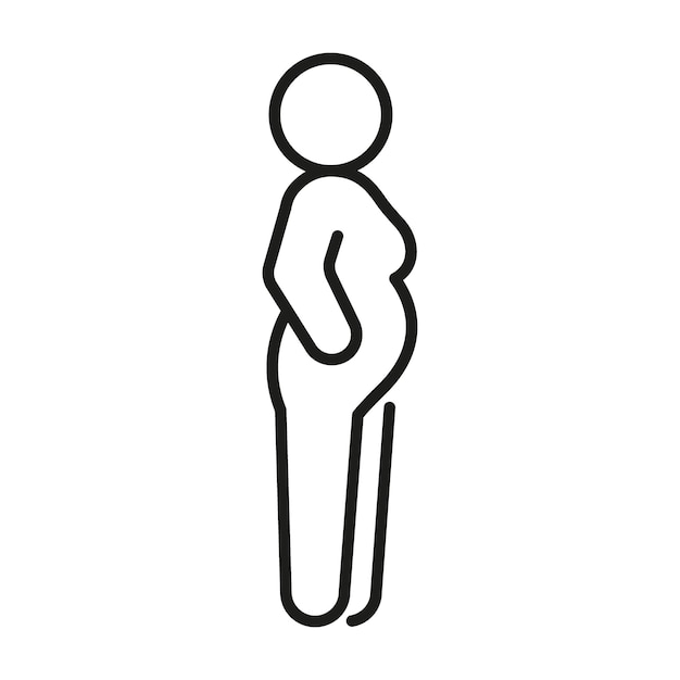 Pregnant woman with belly line icon Prenatal period pregnancy Motherhood parent in expecting baby Black color linear sign Vector outline