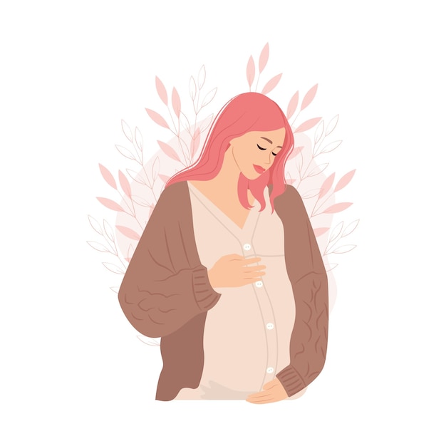 Pregnant woman with a big belly Vector illustration in flat style