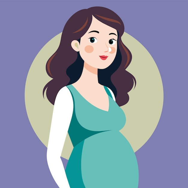 Vector a pregnant woman with a blue background and a green circle around the bottom