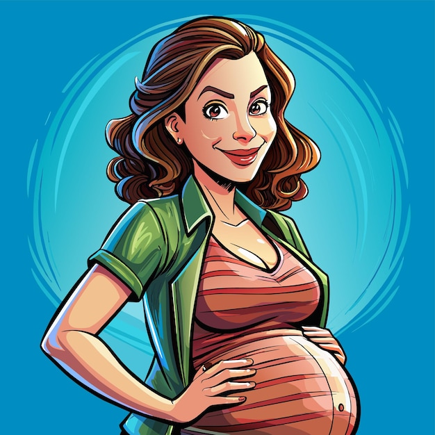 Vector a pregnant woman with a green shirt and a blue background