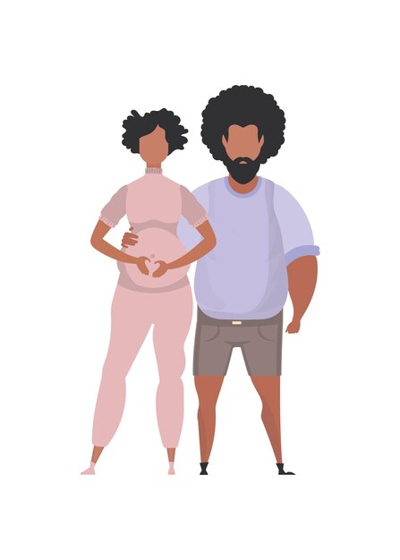 Vector pregnant woman with her husband in full growth isolated happy pregnancy concept vector illustration