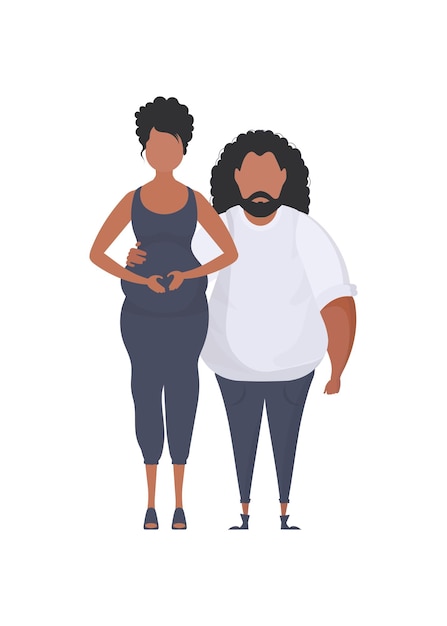 Вектор Беременная женщина с мужем в полный рост изолированы счастливая концепция беременности милая иллюстрация в плоском стиле