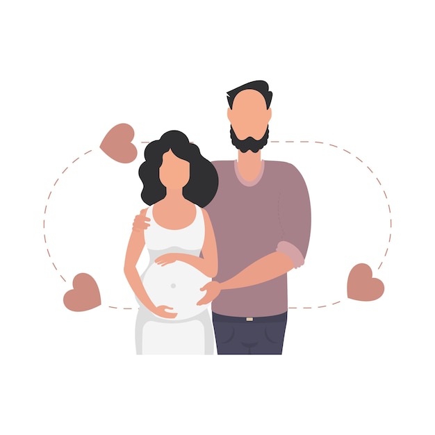 Vector a pregnant woman with her husband waistdeep isolated happy pregnancy concept vector in cartoon style