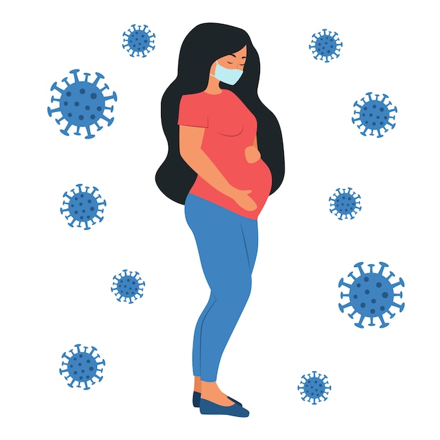 Vector pregnant woman with a medical face mask. virus protection. new coronavirus, covid 19.