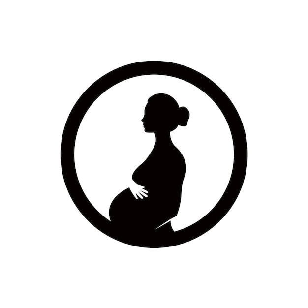 Vector pregnant woman young beauty mom silhouette in the round shape logo design