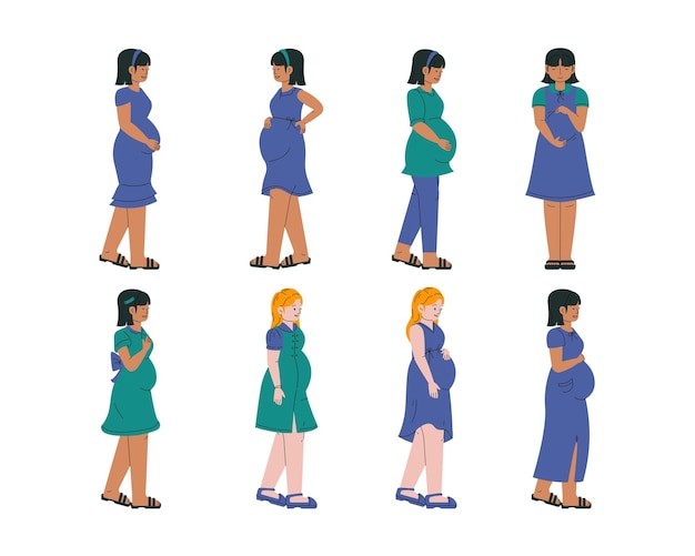 Pregnant women set pregnant women vector illustration in flat style